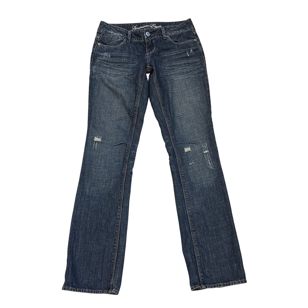 Vtg American Eagle Jeans Womens 4 Blue 77 Straight 100% Cotton Distressed Casual